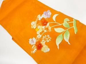 絽花葉模様刺繍名古屋帯